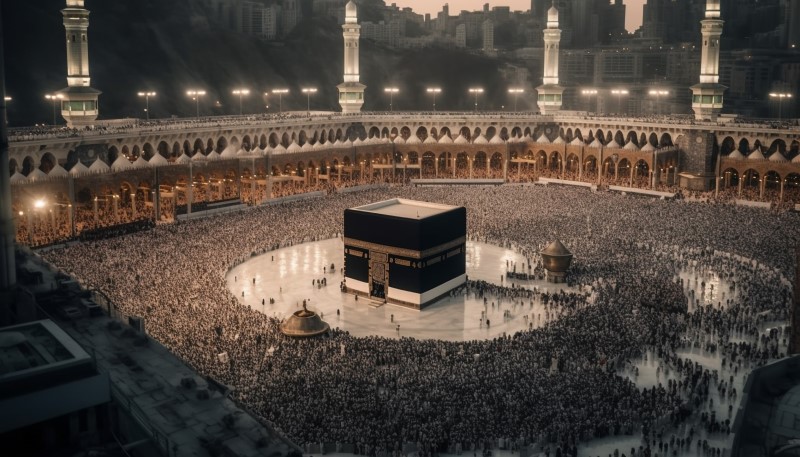 Ka’ba penuh oleh umat Islam yang beribadah mengelilingi Ka’ba.